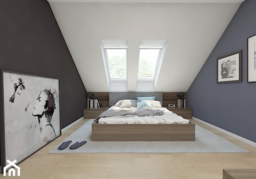 (Sochaczew) Projekt domu jednorodzinnego 8 - Duża sypialnia na poddaszu, styl nowoczesny - zdjęcie od BAGUA Pracownia Architektury Wnętrz