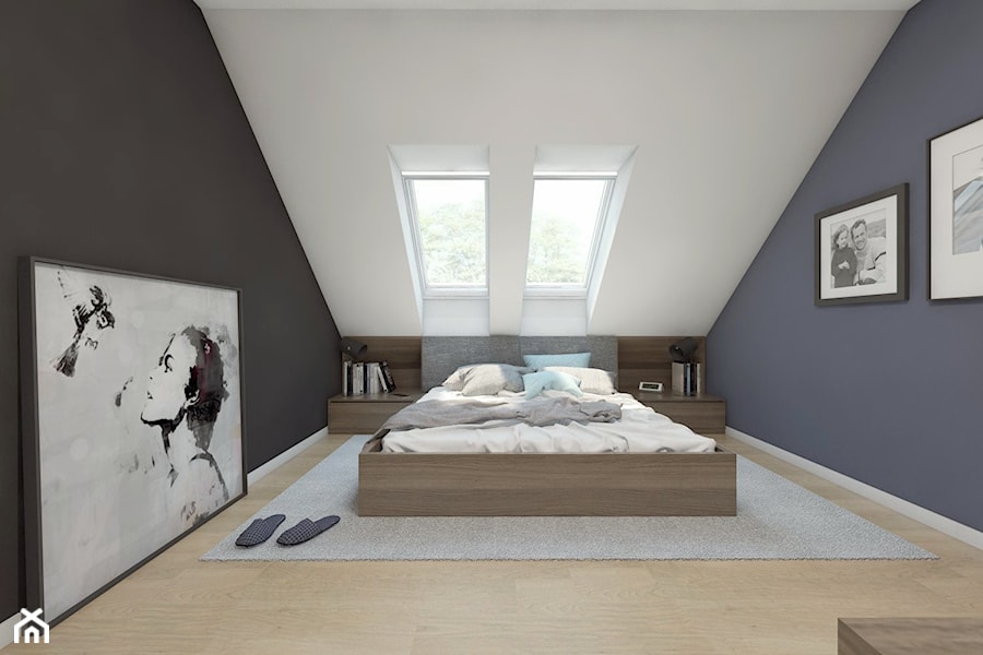 (Sochaczew) Projekt domu jednorodzinnego 8 - Duża sypialnia na poddaszu, styl nowoczesny - zdjęcie od BAGUA Pracownia Architektury Wnętrz