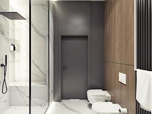 M12 - mieszkanie w Dąbrowie Górniczej - Średnia bez okna z marmurową podłogą z punktowym oświetleniem łazienka, styl nowoczesny - zdjęcie od BAGUA Pracownia Architektury Wnętrz