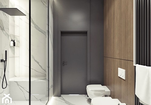 M12 - mieszkanie w Dąbrowie Górniczej - Średnia bez okna z marmurową podłogą z punktowym oświetleniem łazienka, styl nowoczesny - zdjęcie od BAGUA Pracownia Architektury Wnętrz
