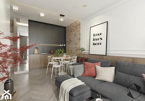 Mieszkanie 8 - Mały biały salon z kuchnią z jadalnią, styl nowoczesny - zdjęcie od BAGUA Pracownia Architektury Wnętrz