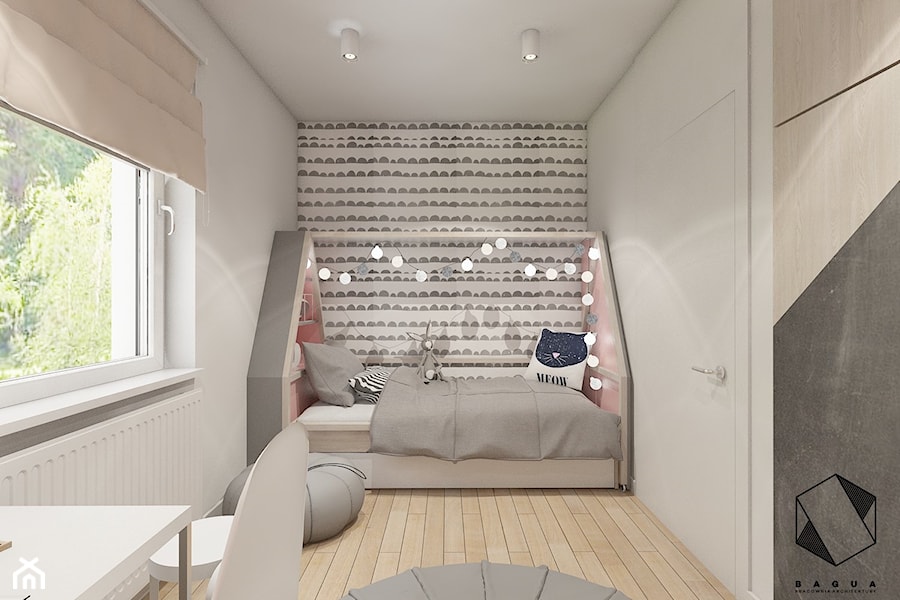 (Łódź) Projekt mieszkania 4 - Mały biały szary pokój dziecka dla dziecka dla nastolatka dla chłopca dla dziewczynki, styl skandynawski - zdjęcie od BAGUA Pracownia Architektury Wnętrz