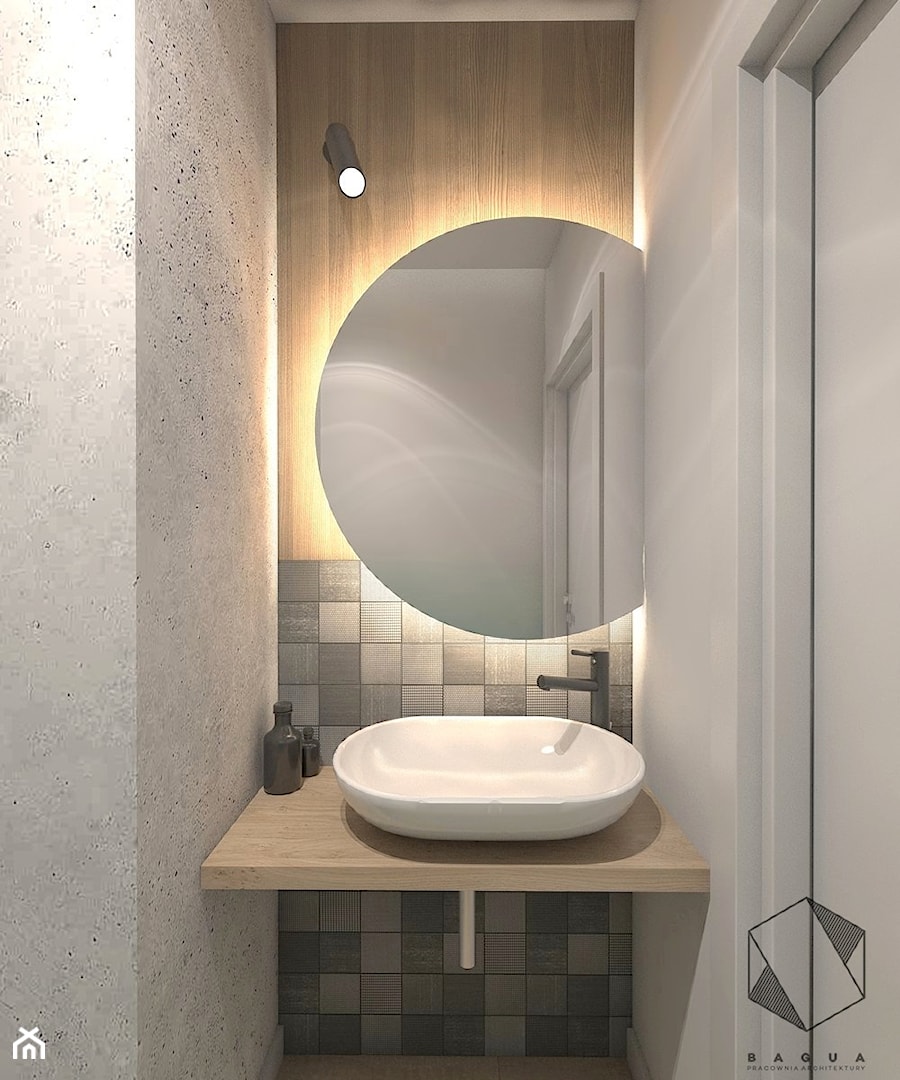 (Łódź) Projekt mieszkania 4 - Mała na poddaszu bez okna łazienka, styl nowoczesny - zdjęcie od BAGUA Pracownia Architektury Wnętrz
