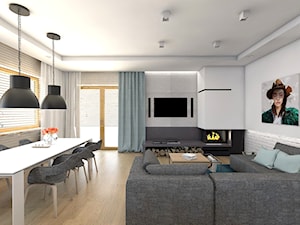 (Sochaczew) Projekt domu jednorodzinnego 8 - Średni biały salon z jadalnią, styl skandynawski - zdjęcie od BAGUA Pracownia Architektury Wnętrz