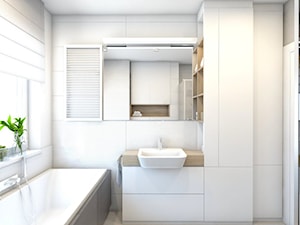 (Pruszków) Projekt mieszkania 3 - Mała z lustrem z punktowym oświetleniem łazienka z oknem, styl no ... - zdjęcie od BAGUA Pracownia Architektury Wnętrz