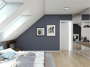 (Sochaczew) Projekt domu jednorodzinnego 8 - Średnia niebieska sypialnia na poddaszu, styl nowoczesny - zdjęcie od BAGUA Pracownia Architektury Wnętrz
