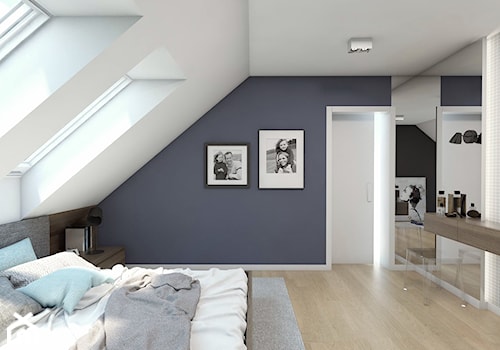 (Sochaczew) Projekt domu jednorodzinnego 8 - Średnia niebieska sypialnia na poddaszu, styl nowoczesny - zdjęcie od BAGUA Pracownia Architektury Wnętrz