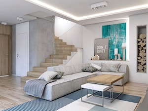 (Tarnowskie Góry) Projekt domu jednorodzinnego 10 - Duży biały szary salon, styl nowoczesny - zdjęcie od BAGUA Pracownia Architektury Wnętrz