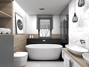 Projekt domu jednorodzinnego 3 - Średnia z dwoma umywalkami z punktowym oświetleniem łazienka, styl skandynawski - zdjęcie od BAGUA Pracownia Architektury Wnętrz