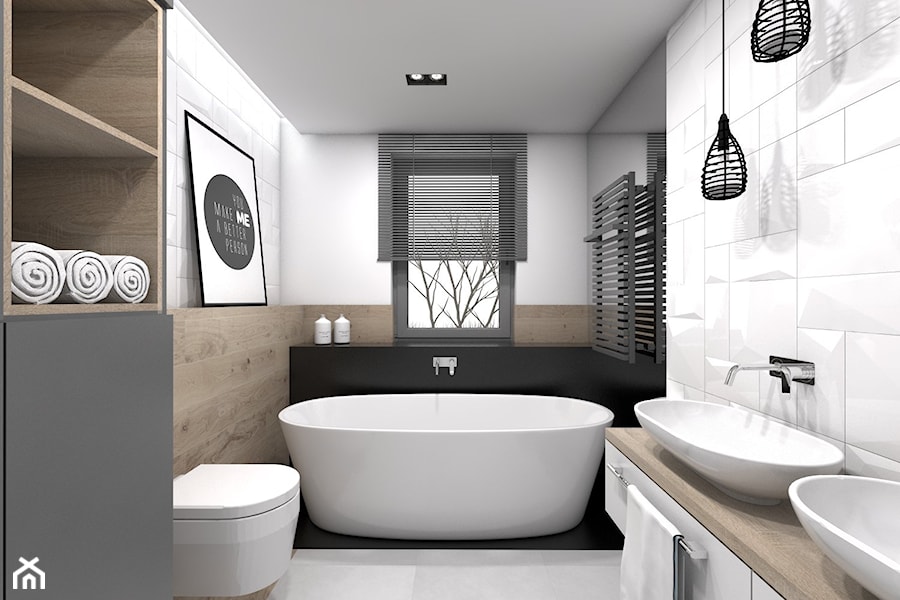 Projekt domu jednorodzinnego 3 - Średnia z dwoma umywalkami z punktowym oświetleniem łazienka, styl skandynawski - zdjęcie od BAGUA Pracownia Architektury Wnętrz
