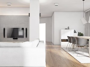 Projekt domu jednorodzinnego 11 (pod Tarnowskimi Górami) - Duży biały szary salon z jadalnią, styl nowoczesny - zdjęcie od BAGUA Pracownia Architektury Wnętrz