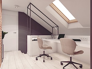 Mieszkanie 10 - Kraków - Średnie z zabudowanym biurkiem białe czarne biuro, styl skandynawski - zdjęcie od BAGUA Pracownia Architektury Wnętrz