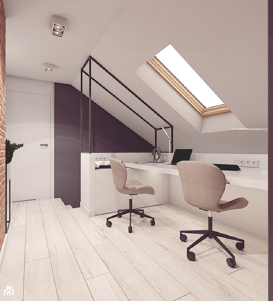 Mieszkanie 10 - Kraków - Średnie z zabudowanym biurkiem białe czarne biuro, styl skandynawski - zdjęcie od BAGUA Pracownia Architektury Wnętrz