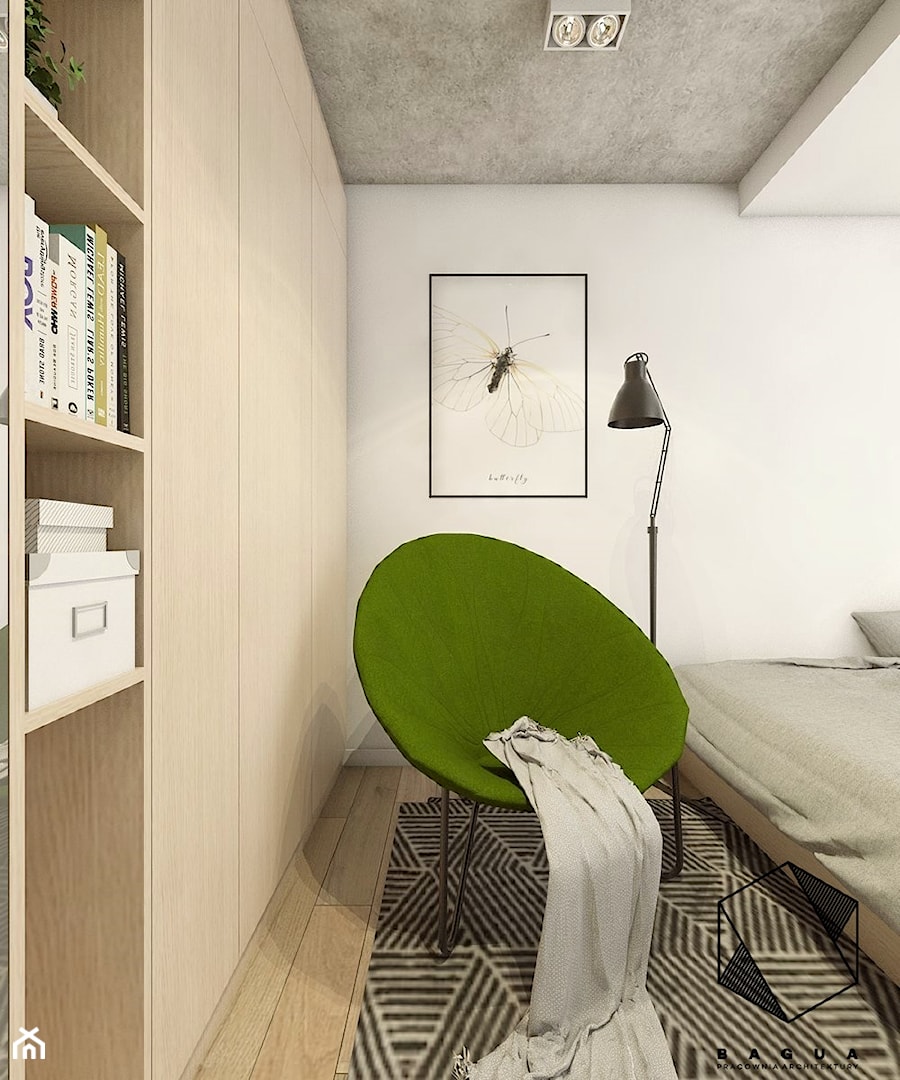 Projekt mieszkania 5 - Biała sypialnia, styl nowoczesny - zdjęcie od BAGUA Pracownia Architektury Wnętrz