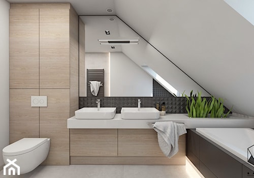 (Sochaczew) Projekt domu jednorodzinnego 8 - Średnia na poddaszu z dwoma umywalkami łazienka z oknem, styl nowoczesny - zdjęcie od BAGUA Pracownia Architektury Wnętrz