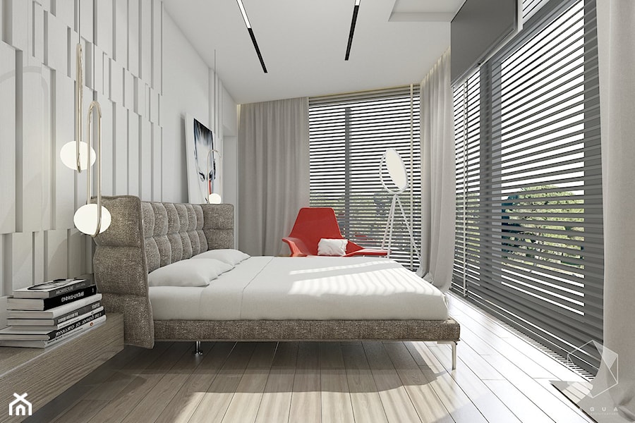 Rzeszów - D23 - Projekt domu jednorodzinnego 600 m2 - Średnia szara sypialnia, styl nowoczesny - zdjęcie od BAGUA Pracownia Architektury Wnętrz