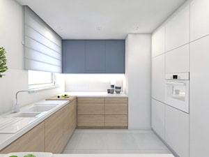 (Pruszków) Projekt mieszkania 3 - Duża otwarta zamknięta biała z zabudowaną lodówką z nablatowym zle ... - zdjęcie od BAGUA Pracownia Architektury Wnętrz