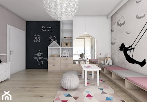 Pokoje dziecięce - Duży biały czarny szary pokój dziecka dla dziecka dla dziewczynki, styl nowoczesny - zdjęcie od BAGUA Pracownia Architektury Wnętrz