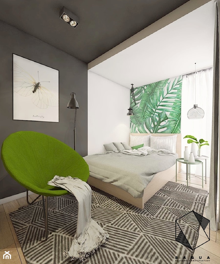 Projekt mieszkania 5 - Średnia biała szara sypialnia, styl nowoczesny - zdjęcie od BAGUA Pracownia Architektury Wnętrz