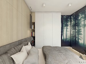 (Łódź) Projekt mieszkania 4 - Mała szara sypialnia, styl nowoczesny - zdjęcie od BAGUA Pracownia Architektury Wnętrz