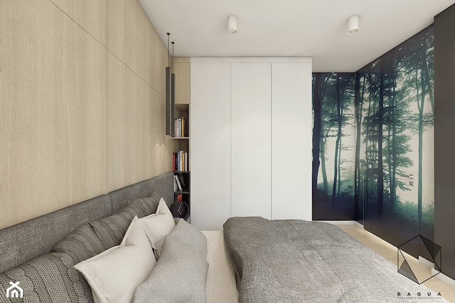 (Łódź) Projekt mieszkania 4 - Mała szara sypialnia, styl nowoczesny - zdjęcie od BAGUA Pracownia Architektury Wnętrz
