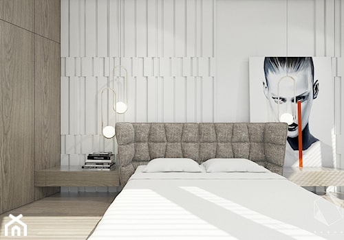 Rzeszów - D23 - Projekt domu jednorodzinnego 600 m2 - Mała biała sypialnia, styl nowoczesny - zdjęcie od BAGUA Pracownia Architektury Wnętrz