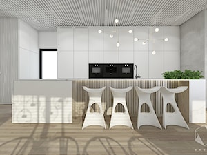 Rzeszów - D23 - Projekt domu jednorodzinnego 600 m2 - Duża otwarta z kamiennym blatem szara z zabudowaną lodówką kuchnia dwurzędowa z oknem, styl nowoczesny - zdjęcie od BAGUA Pracownia Architektury Wnętrz