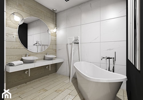 Projekt domu jednorodzinnego 5 - Średnia jako pokój kąpielowy z dwoma umywalkami łazienka, styl skandynawski - zdjęcie od BAGUA Pracownia Architektury Wnętrz