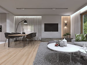 (Zawiercie) Projekt domu jednorodzinnego 12 - Duży salon z kuchnią z jadalnią, styl nowoczesny - zdjęcie od BAGUA Pracownia Architektury Wnętrz