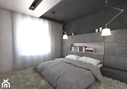 (Będzin) Projekt domu jednorodzinnego 4 - Średnia biała czarna sypialnia, styl nowoczesny - zdjęcie od BAGUA Pracownia Architektury Wnętrz