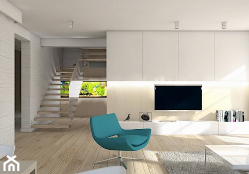 Projekt domu jednorodzinnego 6 - Średni biały salon z jadalnią, styl skandynawski - zdjęcie od BAGUA Pracownia Architektury Wnętrz