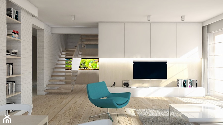Projekt domu jednorodzinnego 6 - Średni biały salon z jadalnią, styl skandynawski - zdjęcie od BAGUA Pracownia Architektury Wnętrz