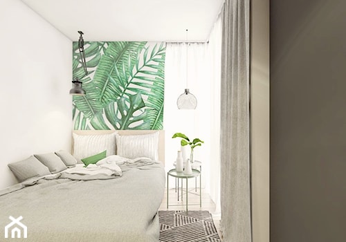 Projekt mieszkania 5 - Mała beżowa biała szara sypialnia, styl nowoczesny - zdjęcie od BAGUA Pracownia Architektury Wnętrz