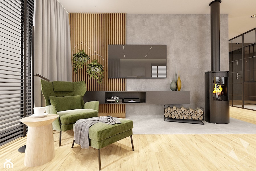 D26 - Mikołów - Projekt domu jednorodzinnego - Salon, styl nowoczesny - zdjęcie od BAGUA Pracownia Architektury Wnętrz