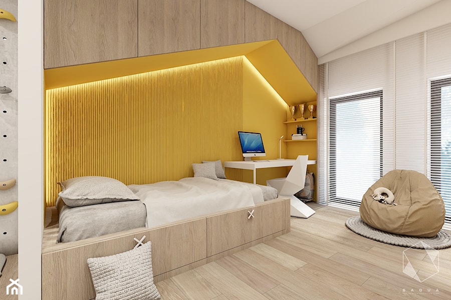Rzeszów - D23 - Projekt domu jednorodzinnego 600 m2 - Średni biały szary pokój dziecka dla nastolatka dla chłopca, styl nowoczesny - zdjęcie od BAGUA Pracownia Architektury Wnętrz