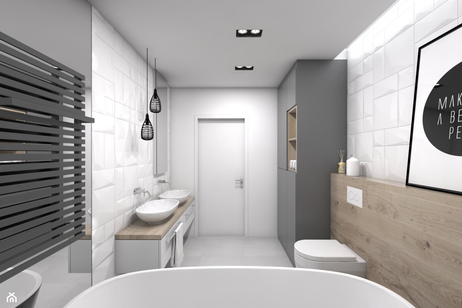 Projekt domu jednorodzinnego 3 - Duża bez okna z dwoma umywalkami z punktowym oświetleniem łazienka, ... - zdjęcie od BAGUA Pracownia Architektury Wnętrz - Homebook