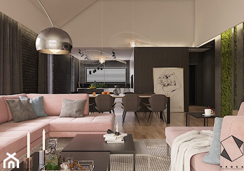 Projekt domu jednorodzinnego D18 - Gliwice - Duży salon z kuchnią z jadalnią, styl nowoczesny - zdjęcie od BAGUA Pracownia Architektury Wnętrz