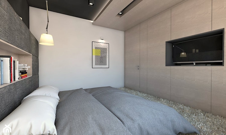(Będzin) Projekt domu jednorodzinnego 4 - Średnia biała czarna sypialnia, styl nowoczesny - zdjęcie od BAGUA Pracownia Architektury Wnętrz