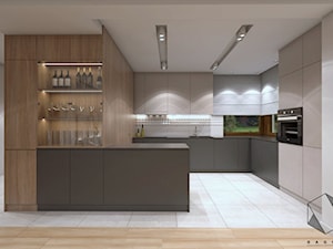 (Zawiercie) Projekt domu jednorodzinnego 12 - Duża otwarta z zabudowaną lodówką kuchnia w kształcie litery g z wyspą lub półwyspem, styl nowoczesny - zdjęcie od BAGUA Pracownia Architektury Wnętrz