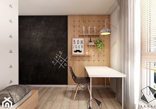 Mieszkanie 10 - Kraków - Średni biały czarny szary z panelami tapicerowanymi pokój dziecka dla nastolatka dla chłopca, styl nowoczesny - zdjęcie od BAGUA Pracownia Architektury Wnętrz