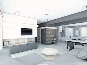 Mieszkanie w Krakowie 114m2 - Średni szary salon z kuchnią z jadalnią - zdjęcie od BAGUA Pracownia Architektury Wnętrz