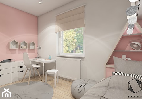 (Łódź) Projekt mieszkania 4 - Mały różowy szary pokój dziecka dla nastolatka dla chłopca dla dziewcz ... - zdjęcie od BAGUA Pracownia Architektury Wnętrz