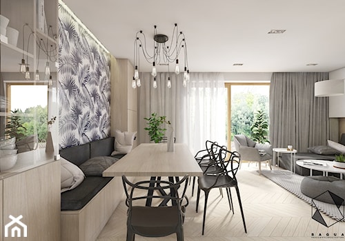 (Dąbrowa Górnicza) Dom jednorodzinny 15 - Średnia biała jadalnia w salonie, styl nowoczesny - zdjęcie od BAGUA Pracownia Architektury Wnętrz