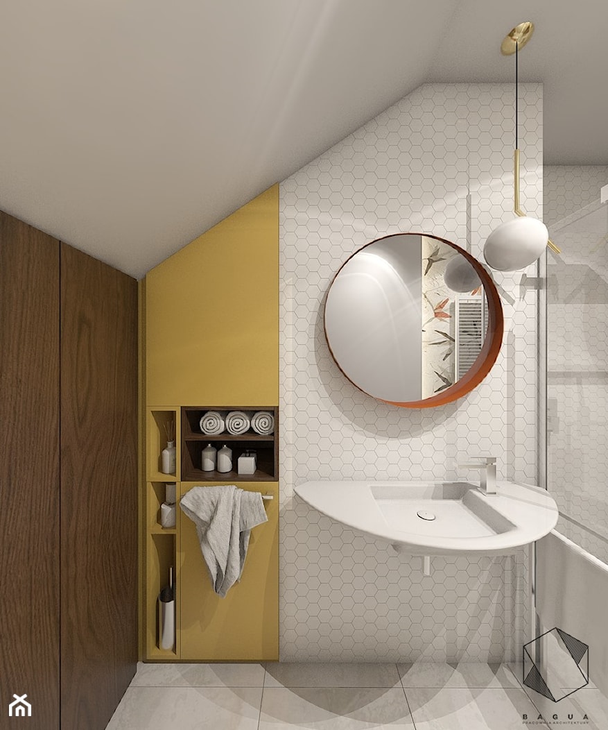 (Tarnowskie Góry) Projekt mieszkania 5 - Mała na poddaszu bez okna łazienka, styl nowoczesny - zdjęcie od BAGUA Pracownia Architektury Wnętrz - Homebook