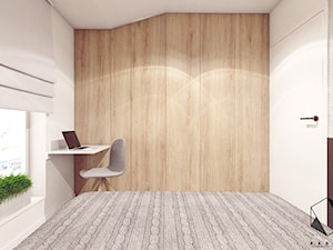 Mieszkanie 10 - Kraków - Mała biała brązowa z biurkiem sypialnia, styl nowoczesny - zdjęcie od BAGUA Pracownia Architektury Wnętrz