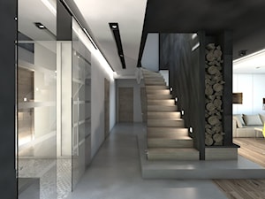 (Będzin) Projekt domu jednorodzinnego 4 - Średni biały szary hol / przedpokój, styl nowoczesny - zdjęcie od BAGUA Pracownia Architektury Wnętrz