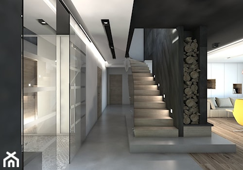 (Będzin) Projekt domu jednorodzinnego 4 - Średni biały szary hol / przedpokój, styl nowoczesny - zdjęcie od BAGUA Pracownia Architektury Wnętrz