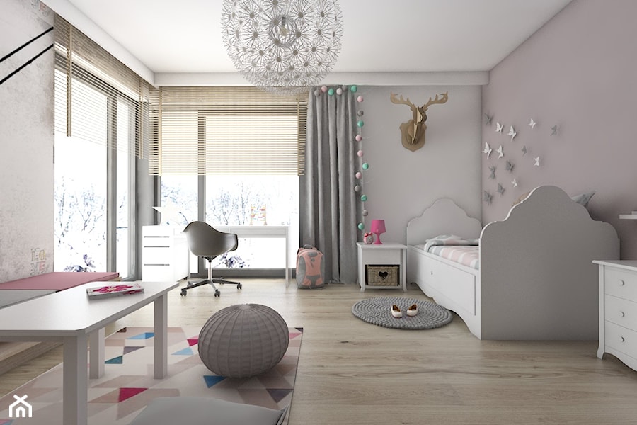 Pokoje dziecięce - Duży beżowy szary pokój dziecka dla nastolatka dla dziewczynki, styl nowoczesny - zdjęcie od BAGUA Pracownia Architektury Wnętrz