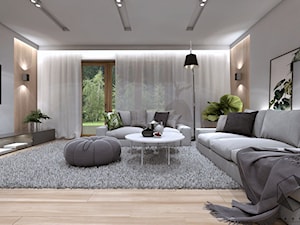 (Zawiercie) Projekt domu jednorodzinnego 12 - Duży biały szary salon, styl nowoczesny - zdjęcie od BAGUA Pracownia Architektury Wnętrz