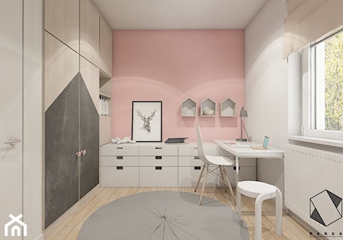 (Łódź) Projekt mieszkania 4 - Średni biały różowy pokój dziecka dla nastolatka dla dziewczynki, styl nowoczesny - zdjęcie od BAGUA Pracownia Architektury Wnętrz